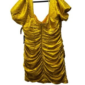 Adelyn Rae Yellow Ruched Mini Dress